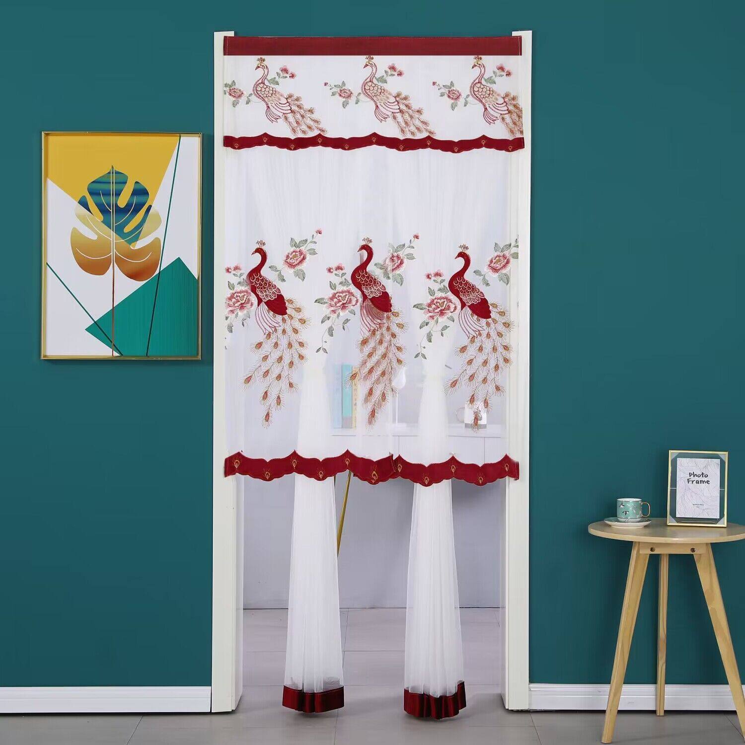 新款凤凰双层门帘蕾丝防蚊纱帘卧室房间隔断帘夏天免打孔纱窗遮挡