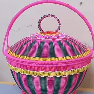 纯手工编织蓝子花篮手提藤篮买菜篮塑料大号藤条购物收纳鸡蛋吊