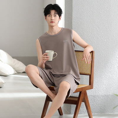 男士睡衣夏季莫代尔背心无袖短裤薄款大码运动休闲夏款家居服外穿