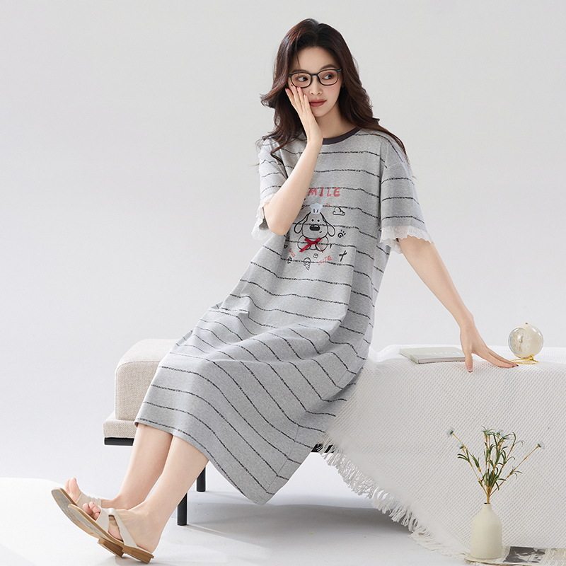 睡裙夏季女纯棉短袖可爱卡通网红睡衣女夏天宽松女士春秋款家居服