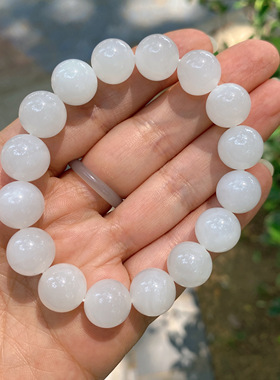 精品和田玉羊脂白玉手串12mm圆珠手链男女款玉石珠子手串