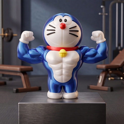 搞怪肌肉机器猫大力士手办摆件