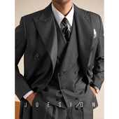 半里衬精纺羊毛 JUESION 意式 双排扣西服套装 男商务休闲三件套