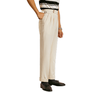 JUESION 意式高腰西裤男直筒修身商务正装职业垂感通勤西装长裤子