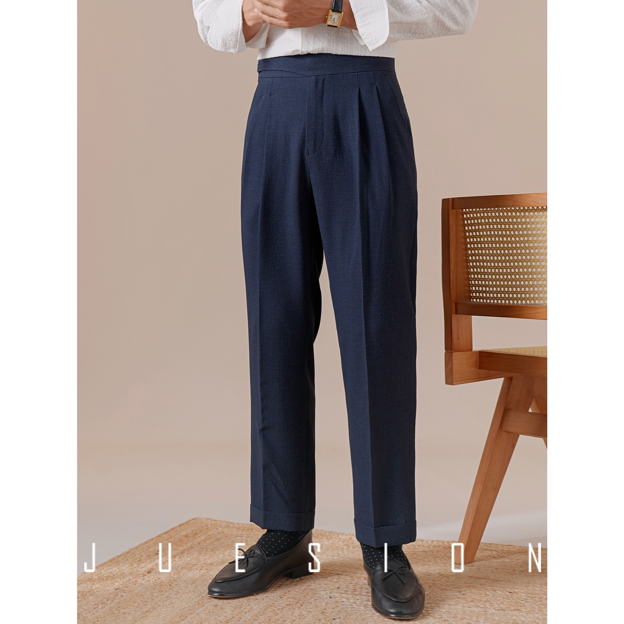 意式泡泡纱休闲西装裤子