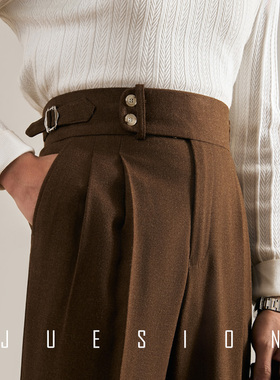 JUESION 意式那不勒斯休闲西裤男巴黎扣调节商务绅士直筒西装长裤