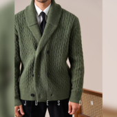 慵懒老钱风商务休闲单排扣冬季 JUESION 青果领毛衣男秋冬厚款 外套