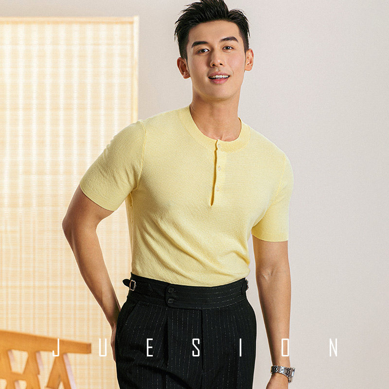 浅黄色针织T恤休闲夏装百搭