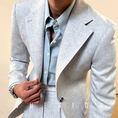 意式 修身 那不勒斯亚麻薄款 JUESION 西服套装 男春夏款 休闲商务西装