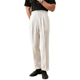 JUESION 泡泡纱男裤子夏季薄款直筒宽松休闲西裤免烫透气西装长裤