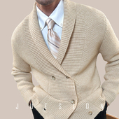 开衫 JUESION 新款 青果领双排扣毛衣保暖秋冬季 男 重磅针织外套男士