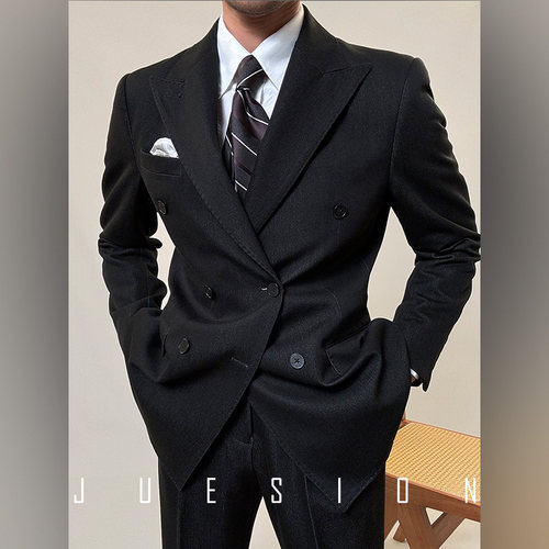 高密混纺双排扣西服套装