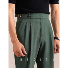 JUESION 意式双褶那不勒斯西裤男直筒透气夏季男士休闲西装长裤子