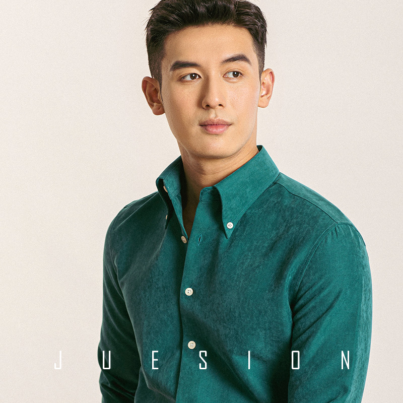 绒面保暖扣领打底修身西装衬衫