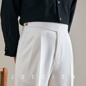 男直筒宽松高级感男士 休闲西裤 商务正装 西装 JUESION 长裤 白色意式