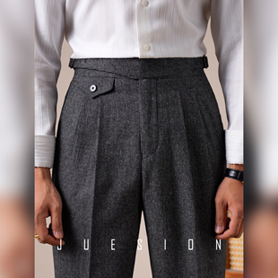 JUESION 双刀廓尔格羊毛西裤男秋冬款直筒高腰休闲商务西装长裤子