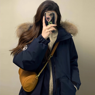 美式复古派克服2026新款羽绒棉服女短款棉衣大毛领加厚冬季外套女