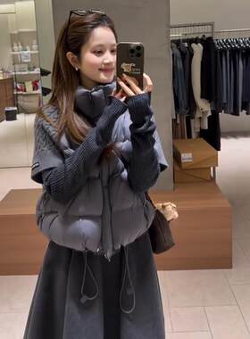 针织拼接马甲女假两件羽绒棉马甲