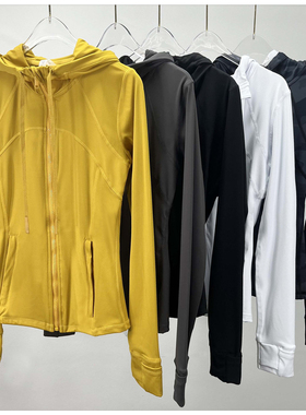 Defin连帽修身跑步长袖瑜伽服女夹克双面磨毛拉链健身外套