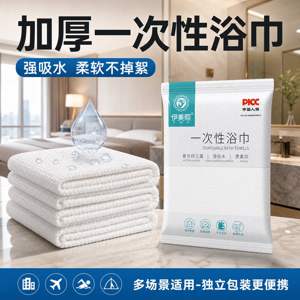 一次性浴巾毛巾干旅行单独包装酒店民宿专用纯棉加厚加大洗澡裹巾