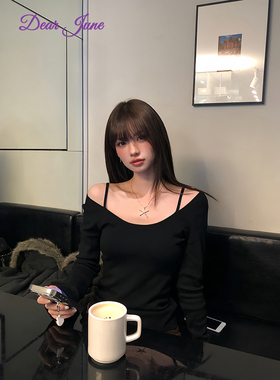 DearJune 韩系ins风一字肩修身上衣肩带设计感日常内搭简约高级感