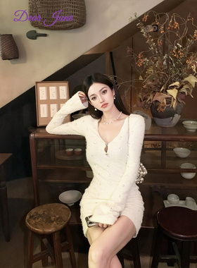 DearJune 韩版轻奢针织包臀裙高级感时尚收腰性感小众烫钻气质女