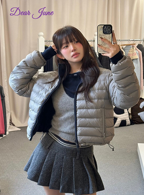 DearJune 韩系日常通勤排骨羽绒棉服外套保暖宽松拉链短款潮流ins