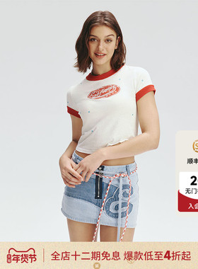 Ed Hardy埃德哈迪秋季流行新款白色紧身针织烫钻女士短袖T恤