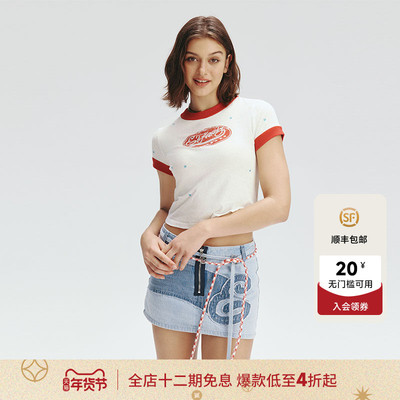 白色紧身针织烫钻女士短袖T恤