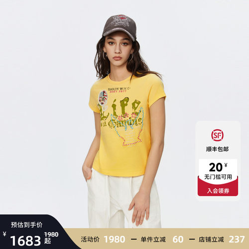 Ed Hardy埃德哈迪2026夏季新款女士水洗圆领直身短袖T恤E1SBW249