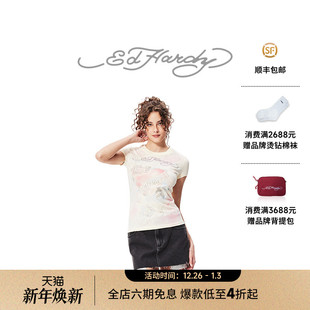 女士短袖 水浆印烫钻圆领修身 新款 T恤 Hardy埃德哈迪冬季