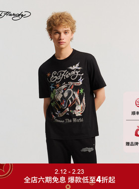 Ed Hardy埃德哈迪2026春季新款男士正肩拔印烫钻短袖T恤E1SAM021