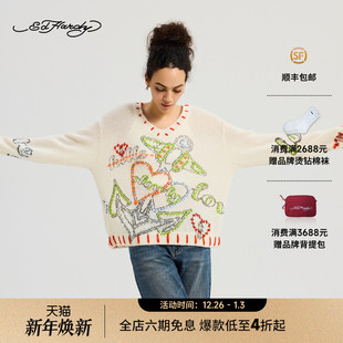 女士宽松落肩v领针织衫 新款 E1RDW365 Hardy埃德哈迪2025冬季