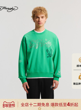 Ed Hardy埃德哈迪2026春季新款男士烫钻圆领宽松套头衫E1SAM018