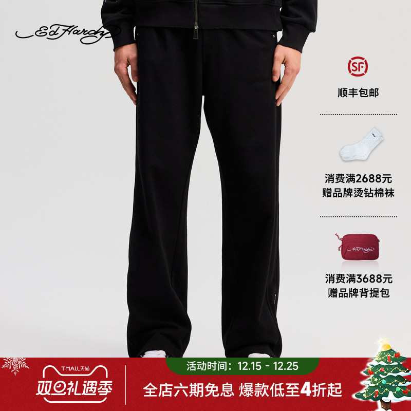 Ed Hardy埃德哈迪2025冬季新款男士微宽松直筒平绣长裤E1RDM078
