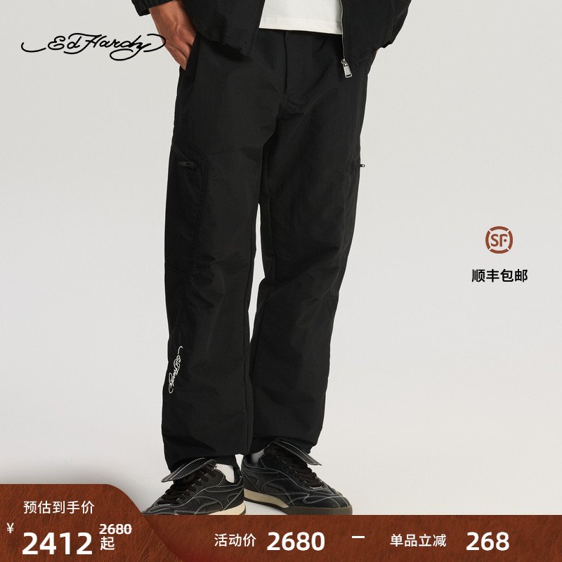 Ed Hardy埃德哈迪2025冬季新款防风直筒宽松男士长裤E1RDM018
