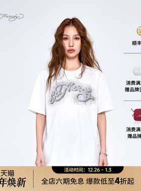 Ed Hardy埃德哈迪2025夏季新款女士合身黑色白色烫钻百搭短袖T恤