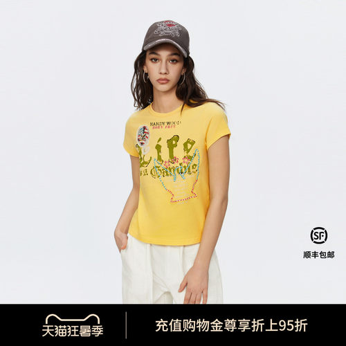 Ed Hardy埃德哈迪2026夏季新款女士水洗圆领直身短袖T恤E1SBW249