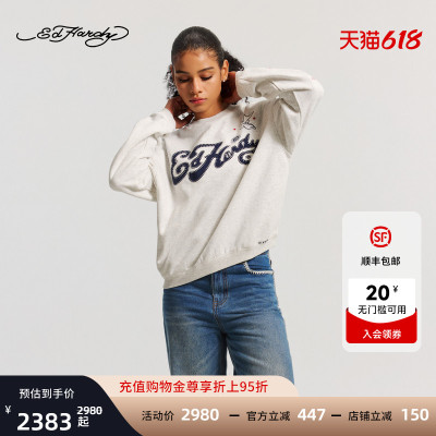 Ed Hardy埃德哈迪2026春季新款女士宽松落肩圆领套头衫E1SAW282