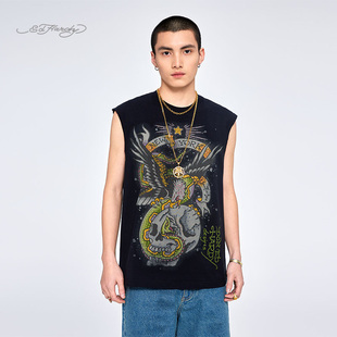 黑色针织宽松落肩摇滚风背心 Hardy埃德哈迪2025夏季 新款 男士