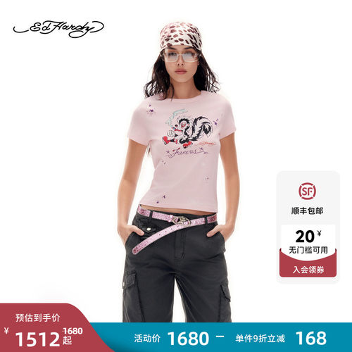 Ed Hardy埃德哈迪2026夏季新款女士美式休闲烫钻短袖T恤E1SBW228