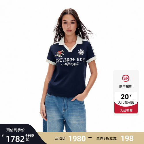 Ed Hardy埃德哈迪2026夏季新款女士百搭宽松短袖POLOT恤E1SBW240