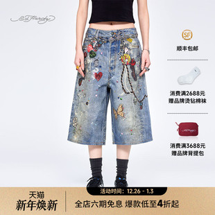 Hardy埃德哈迪2025夏季 女士3D印花牛仔百慕大短裤 金婧同款