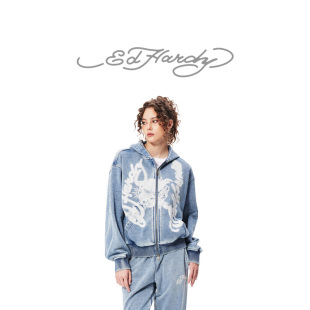 拔印炒雪花烫钻连帽女士拉链衫 新款 卫衣 Hardy埃德哈迪冬季