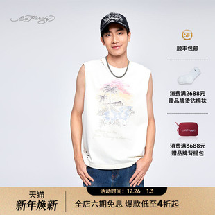 象牙白针织水洗宽松落肩男士 新款 背心 Hardy埃德哈迪2025夏季