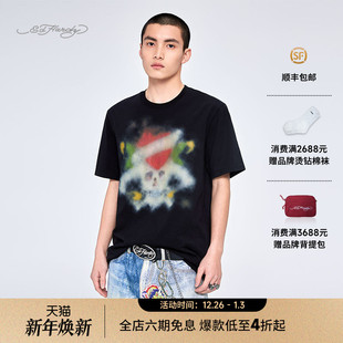 短袖 针织黑色闪粉宽松落肩男士 新款 T恤 Hardy埃德哈迪2025夏季