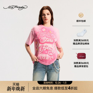 女士拔印水洗烫钻短袖 新款 T恤E1SAW253 Hardy埃德哈迪2026春季