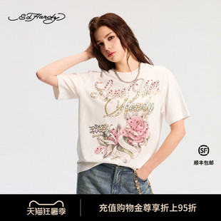 Ed Hardy埃德哈迪2026秋季新款女士数码印烫钻短袖T恤E1SAW236