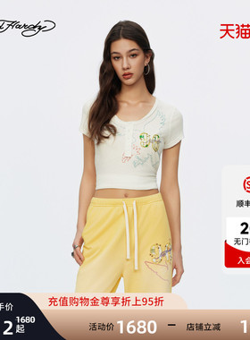 Ed Hardy埃德哈迪2026夏季新款女士亨利圆领宽松短袖T恤E1SBW250