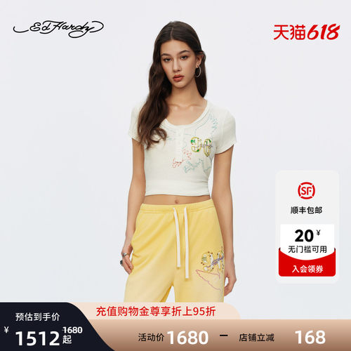 Ed Hardy埃德哈迪2026夏季新款女士亨利圆领宽松短袖T恤E1SBW250